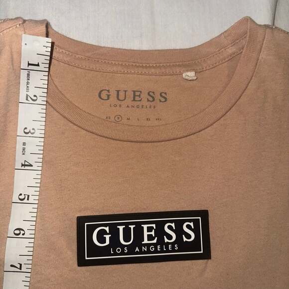 Guess Y2K Spell Out Box Logo Tan Short Sleeve Tee - Picture 5 of 6
